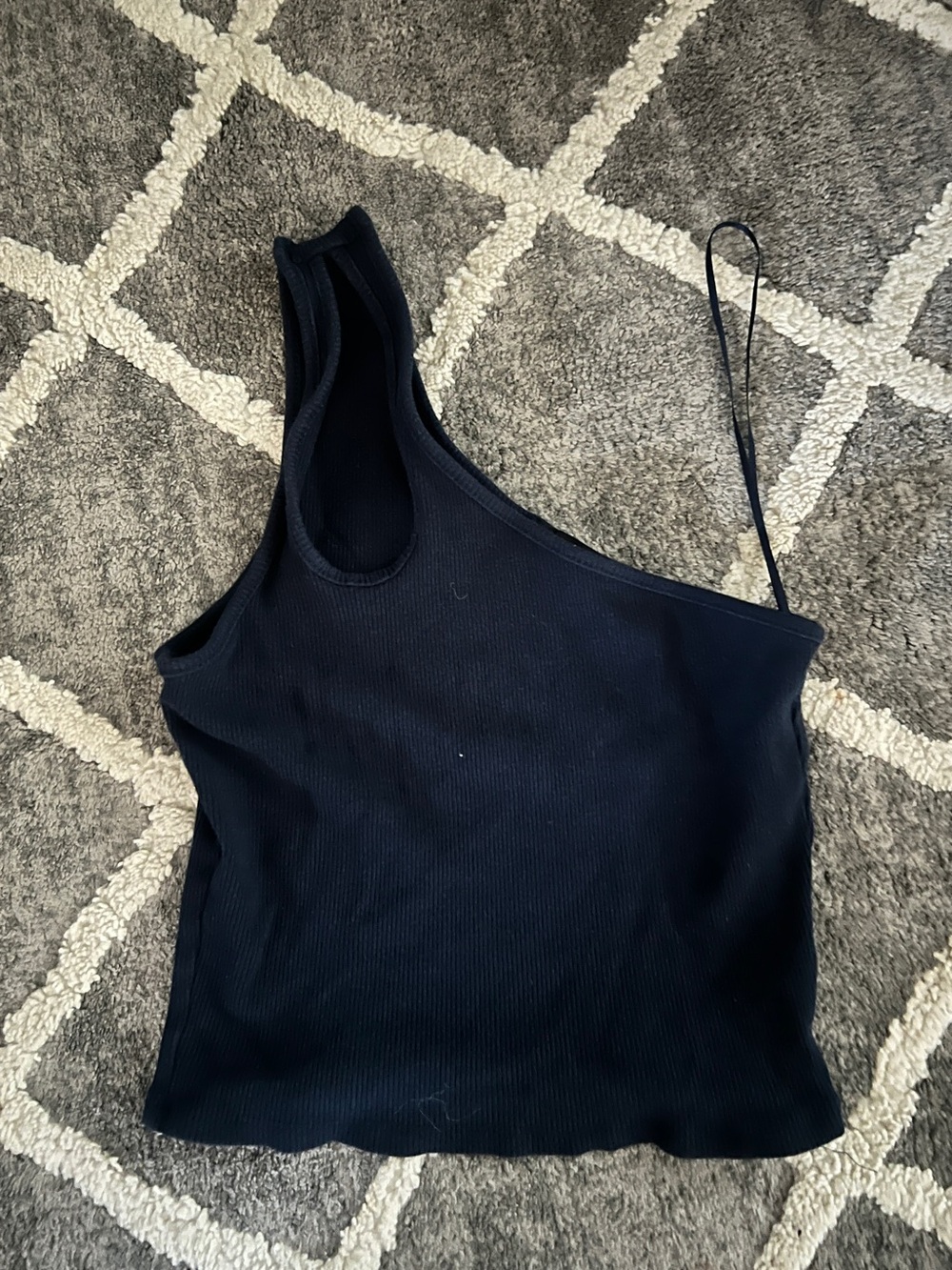 Black One-Shoulder Ribbed Tank Top